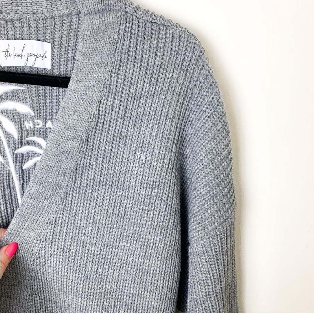 SOLD! THE BEACH PEOPLE Gray Twin Palms Chunky Knit Open Front Cardigan XL/2XL - Picture 6 of 16